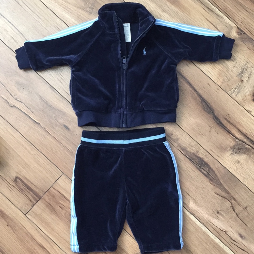 Ralph Lauren Infant Velour Outfit Set 3M Navy Blue